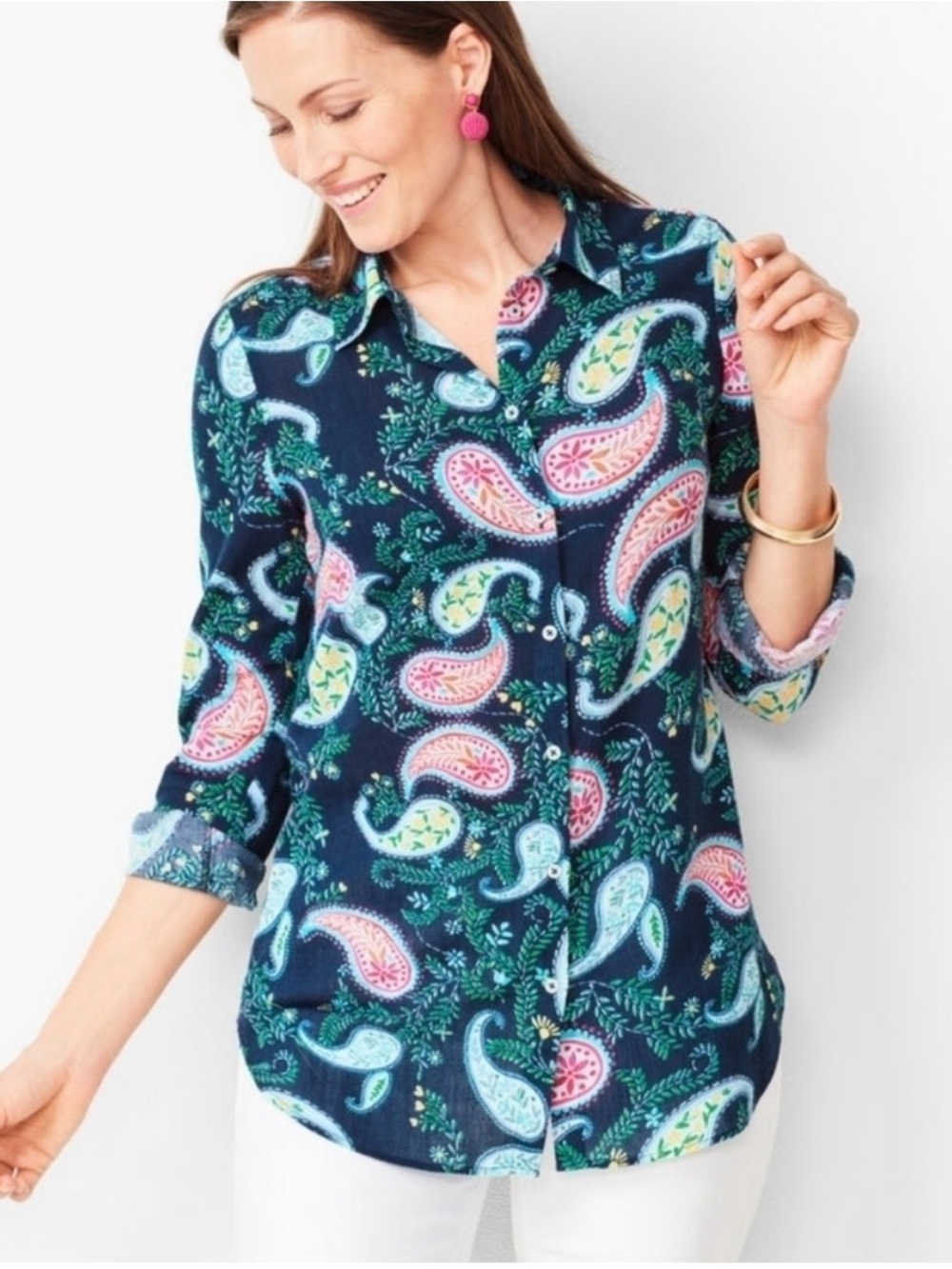 Talbots Plus Petite Paisley Button Down 1X